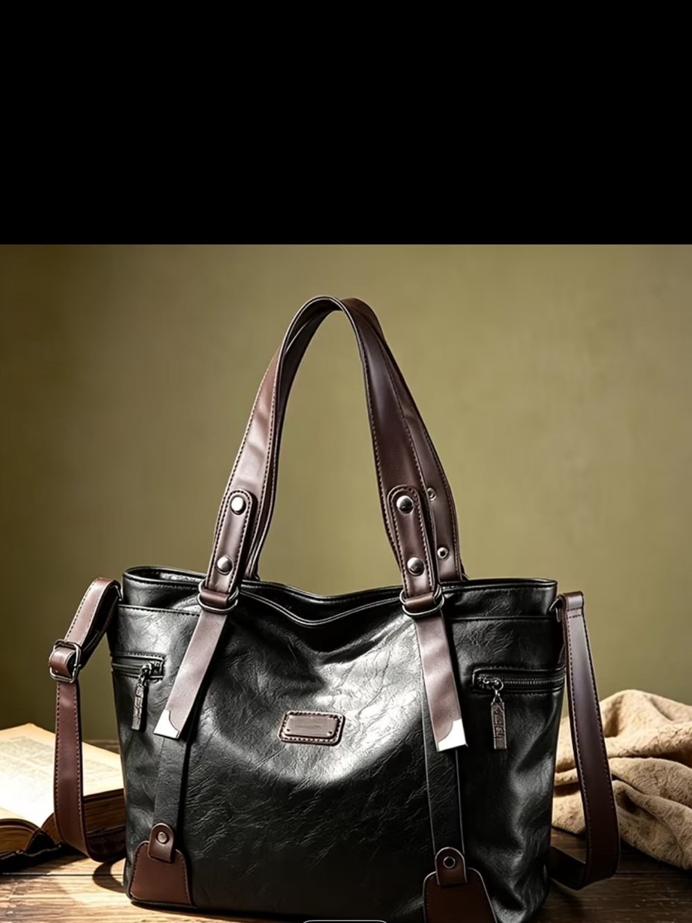 Retro Vintage Hobo Black and Brown Shoulder Bag With High Capacity